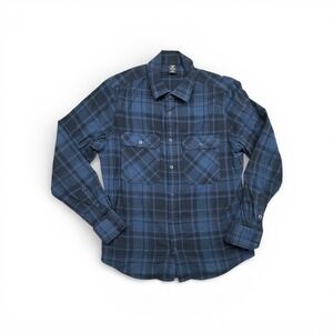 Helly Hansen Mens Blue Black Plaid Organic Cotton Flannel Shirt Medium